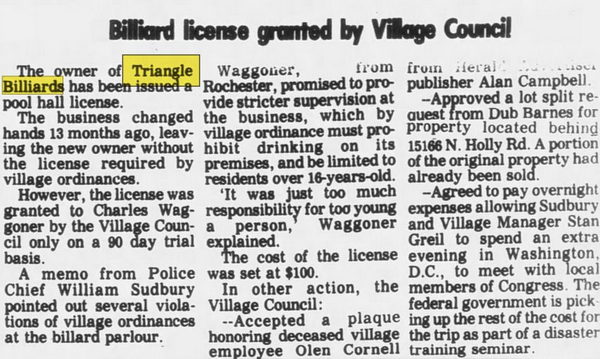 Triangle Billiards - Mar 13 1986 License Granted